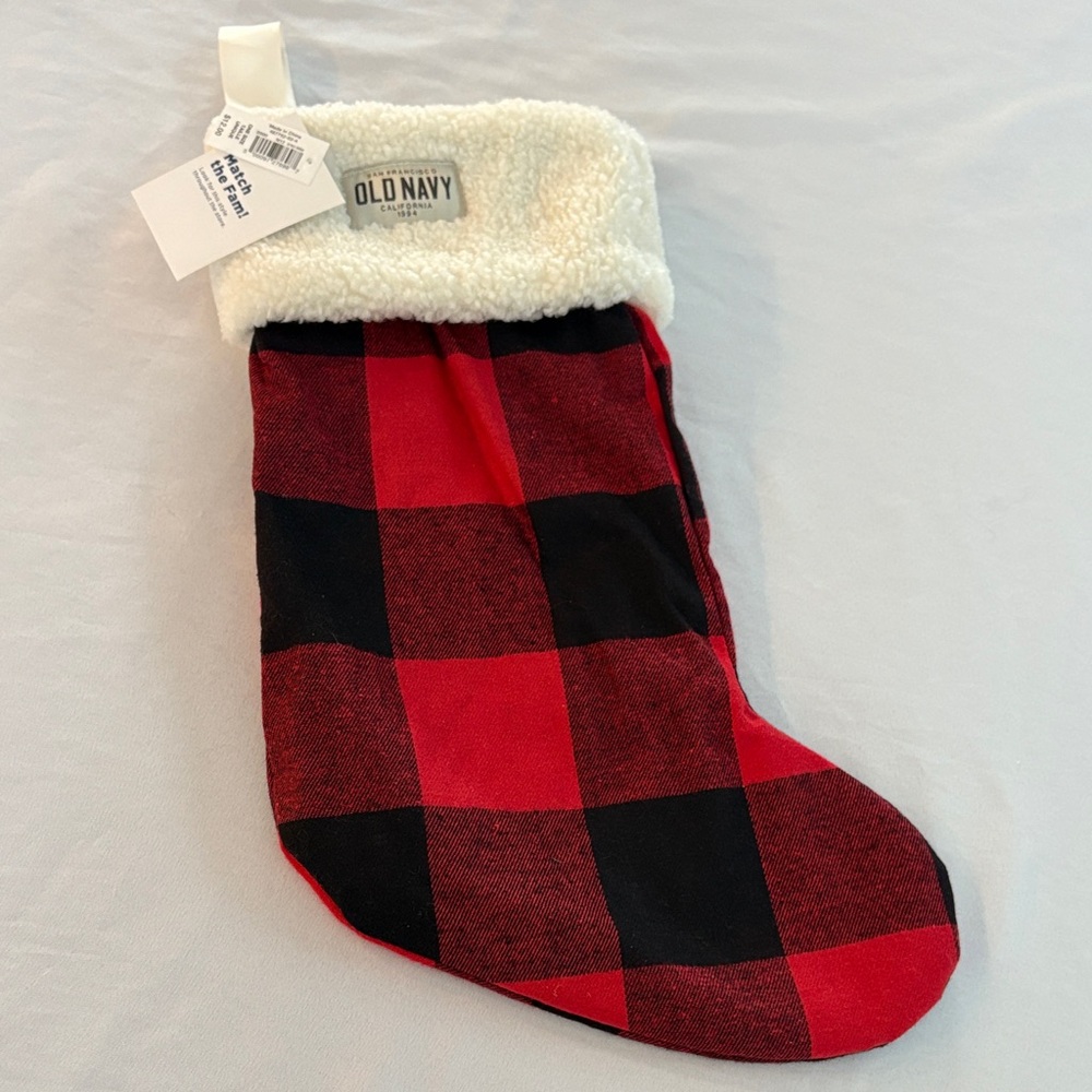 NWT Old Navy Red and Black Plaid Stocking with White Cuff